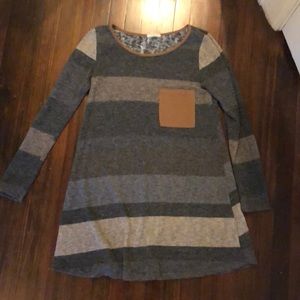 Brown and Grey Longsleeve Shirt Dress
